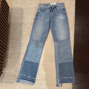 Zara Women's Blue Flare Patchwork Jeans